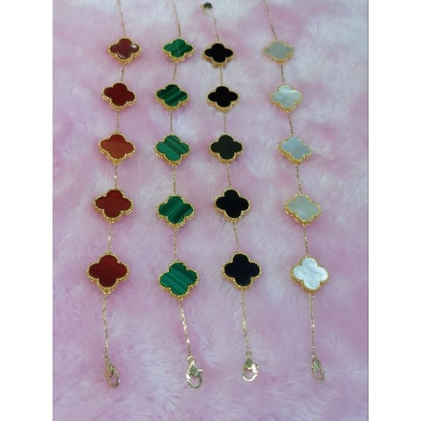 Pawnable 18karat au750 hongkong gold 15mm 8inch 5 motif clover สร้อยข้อมือ 4in1 กล่อง