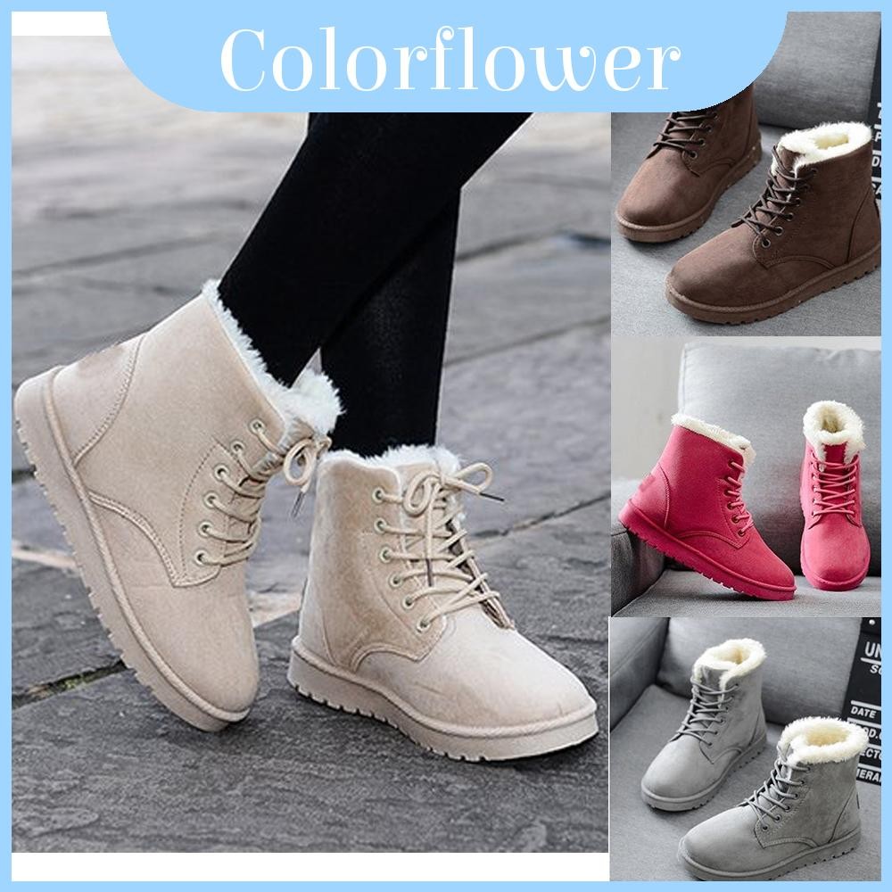 Cozy And Chic Womens Winter Faux Suede Fur Lined Snow Boots Lace-up
