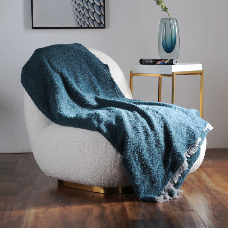 Sample Room Blue Nordic Wool Blanket, Bedend Blanket, Sofa Blanket, Hotel Towels, Homestay Decorativ