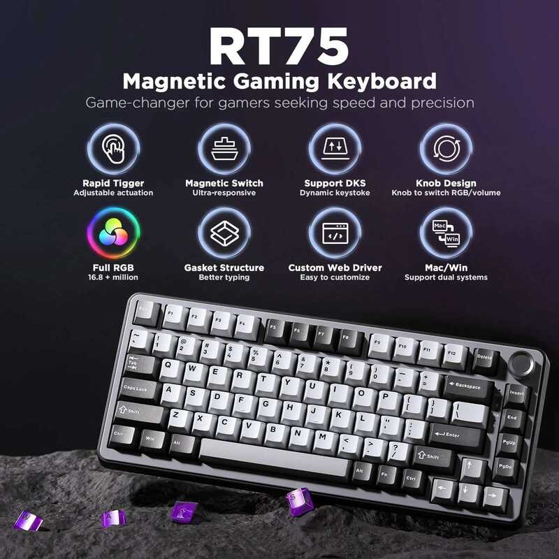 ▥ YUNZII Rt75 Rapid Trigger Gaming Keyboard, Hall Effect Magnetic nical Keyboards สําหรับเ