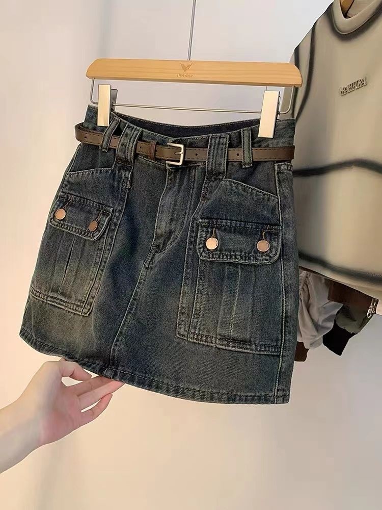 กระโปรงยีนส์ผู้หญิงฤดูร้อนสไตล์ใหม่เอวสูงslimmerดูa-line Design Niche Retro Hip-Packedกระโปรง