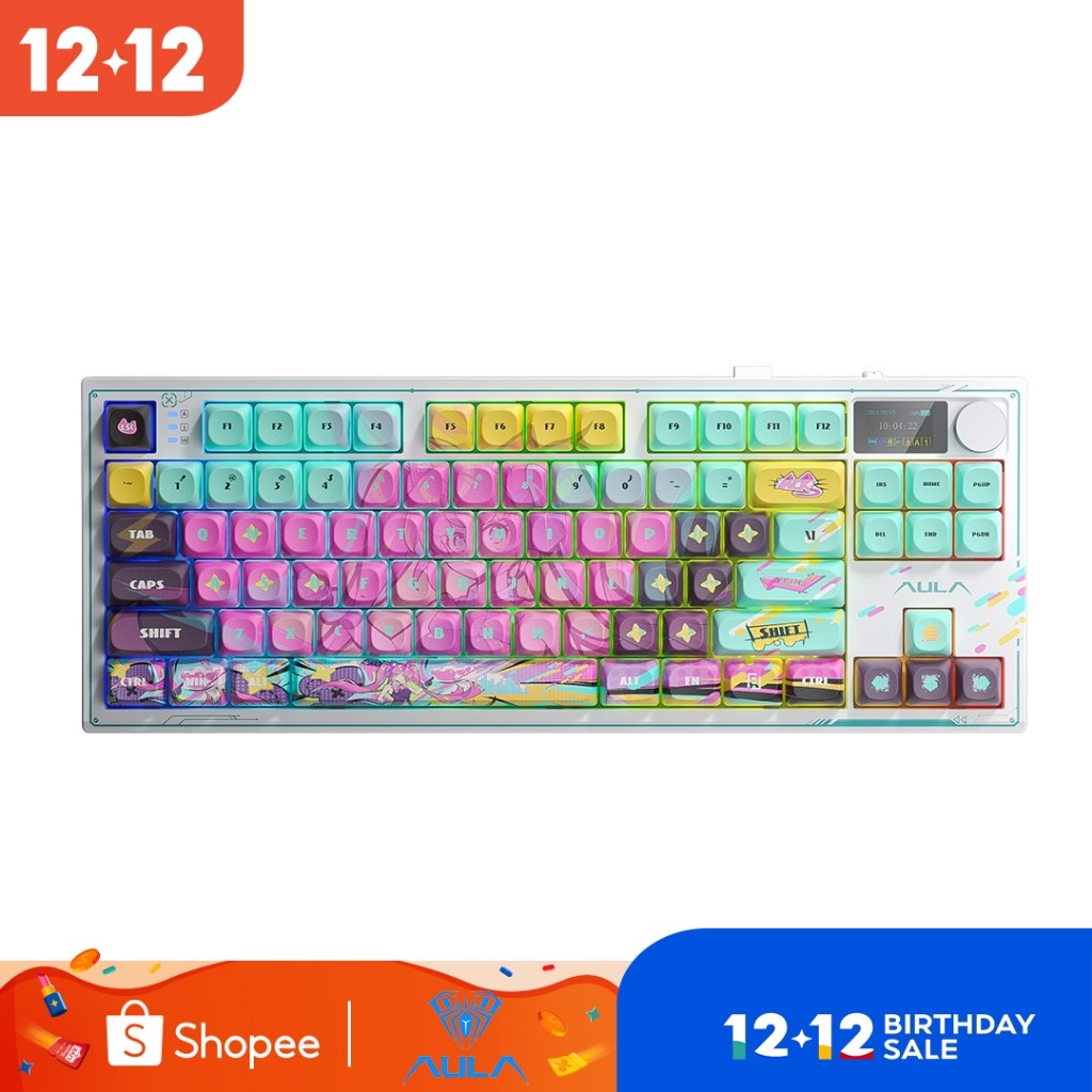 Aula S87Pro Tri-mode Mechanical Keyboard Hot-swap RGB ปะเก็นโครงสร้างปุ่มหน้าจอ LCD