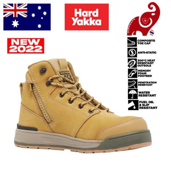 รองเท้าเซฟตี้ HARD YAKKA Y60327 3056 5-Inch Lace Side-Zip Safety Boot Wheat