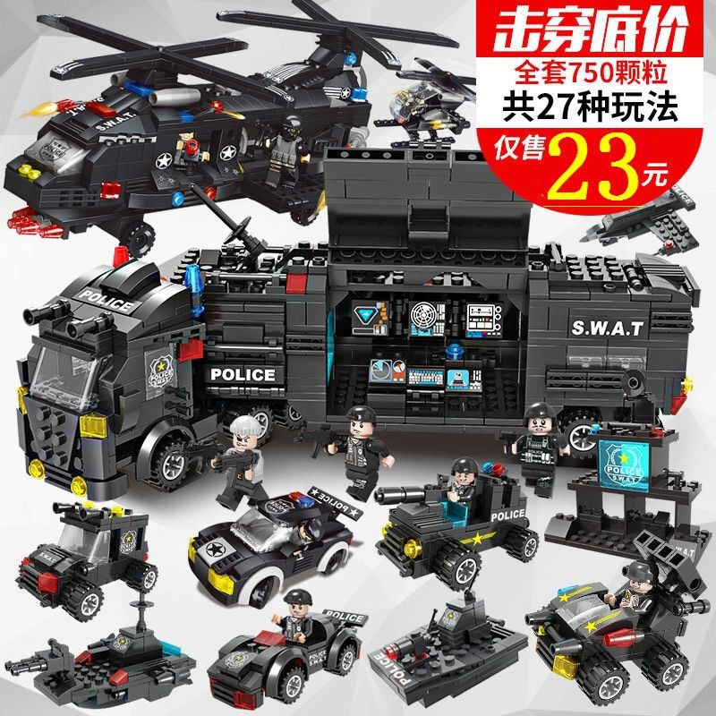 เข้ากันได้กับตัวต่อเลโก้สำหรับเด็กผู้ชาย 6 ทหาร SWAT ชุดปริศนาการศึกษาสำหรับเด็ก 9 ของขวัญของเล่นรถ