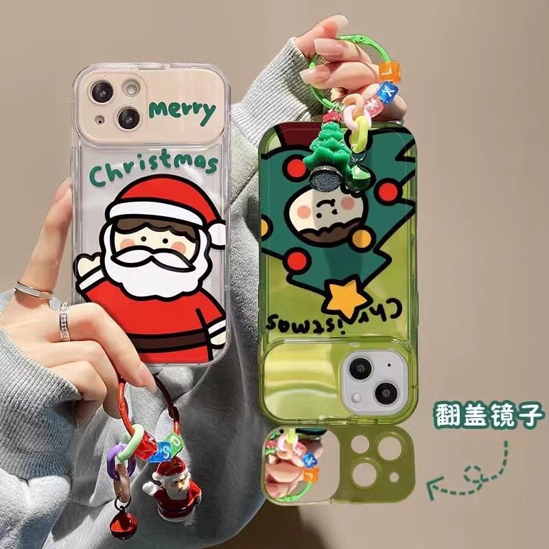 จี้คริสต์มาสแต่งหน้ากระจกเคสโทรศัพท์เหมาะสําหรับ IPhone 11/12/13 ProMax Creative X/XR/XSMAX Soft Shell Apple เคสโทรศัพท์ 7/8 Plus Anti Drop IPhone 14/15 Pro