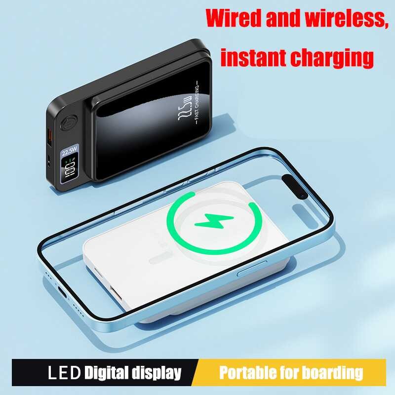 ▥ 2024 New 100000Mah Wireless Power Bank Magnetic Qi Portable Powerbank Type C Mini Fast
