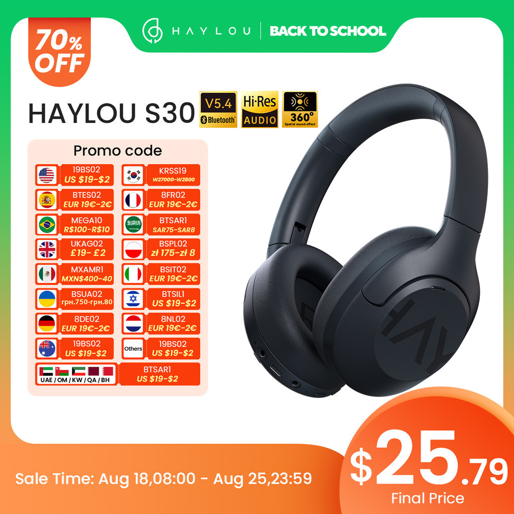 Haylou S30 ไร้สายบลูทูธ 5.4 หูฟัง 43dB Adaptive Noise Cancelling ชุดหูฟัง 40 มม.หูฟัง 80H