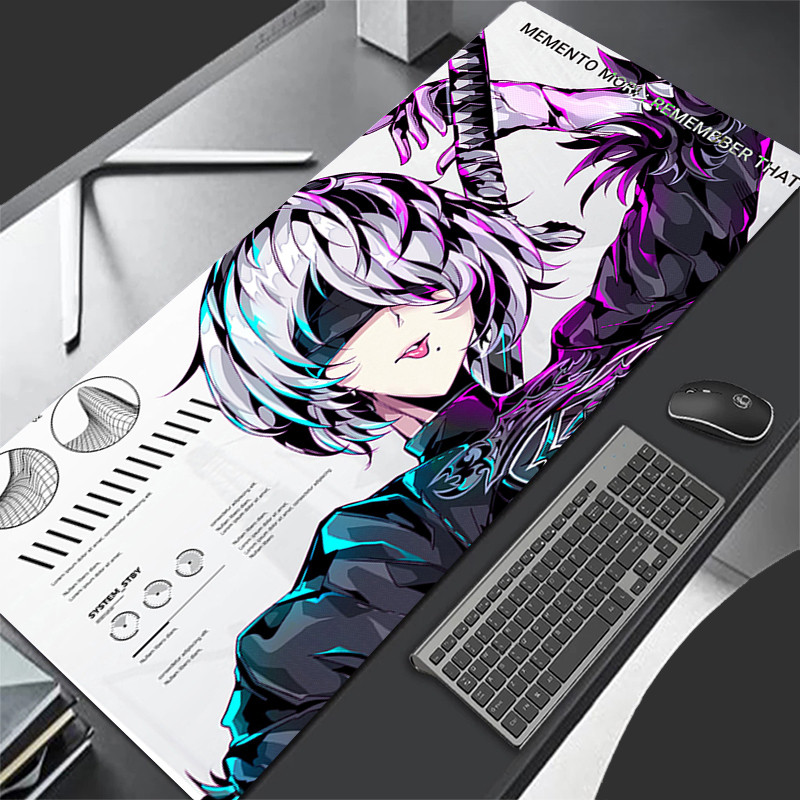 อะนิเมะสาวเซ็กซี่แผ่นรองเมาส์แล็ปท็อป Kawaii Gaming Mousepad XXL Nier Automata 2b คีย์บอร์ดพรมพรม PC สีดําและสีขาวขยายโต๊ะ Mat