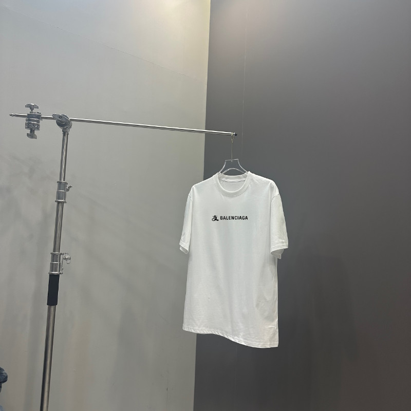 BALENCIAGA6402 เสื้อยืดแขนสั้นโลโก้สีขาว