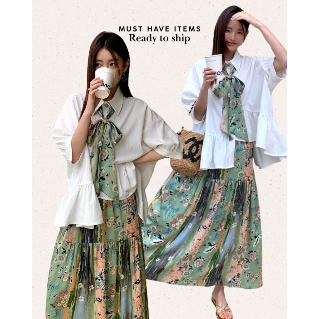 ♞,♘,♙พร้อมส่งเสื้อ IRIS FASHION Secret garden series IS2024YS67 Valinna shirt- skirt เสื้อเชิ้ต กระ