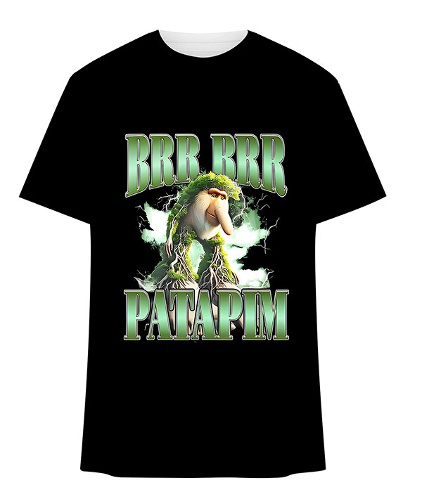 เสื้อยืดพิมพ์ลาย 3D brr brr patapin สำหรับผู้ชาย คอรอบลําลอง