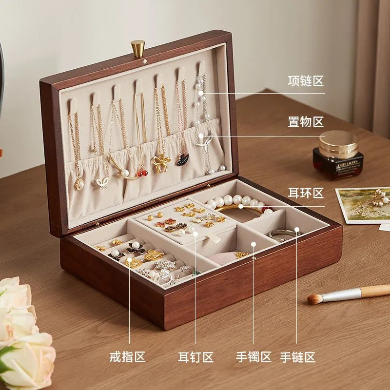 สั่งซื้อล่วงหน้า 30 วัน Wood Hidden - Solid Double Layer Jewelry Storage And Organizing Box -