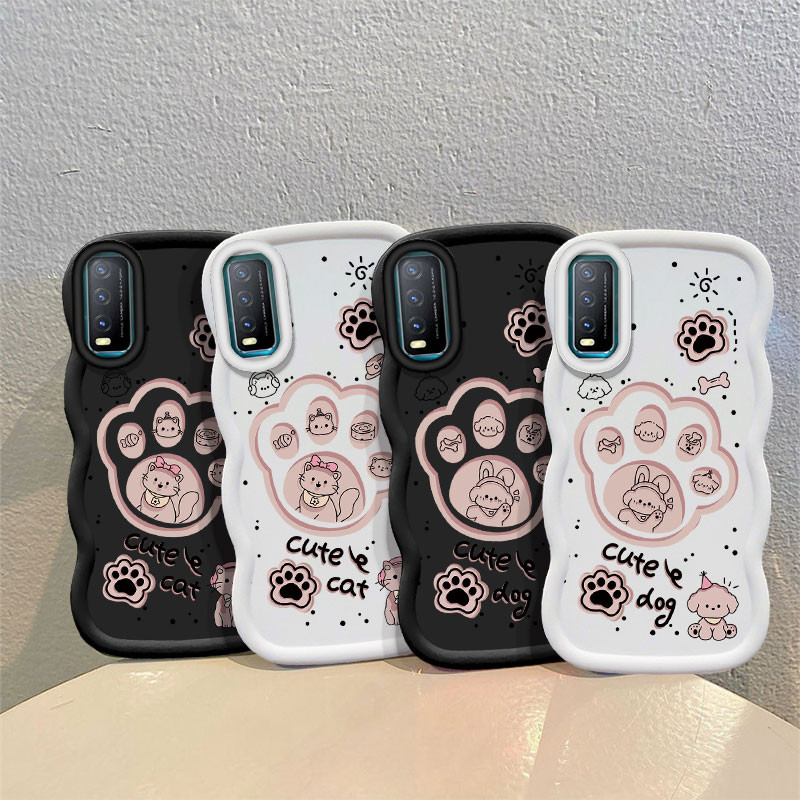 การ์ตูนน่ารักสุนัขแมว Claw เคสโทรศัพท์สําหรับ VIVO Y01 Y01A Y02A Y02T Y02S Y3S Y11 Y12S Y15S Y16 Y17S Y20 Y20i Y21S Y21A Y22S Y33S Y22T Soft Shell Y33S Y22T Soft Edge
