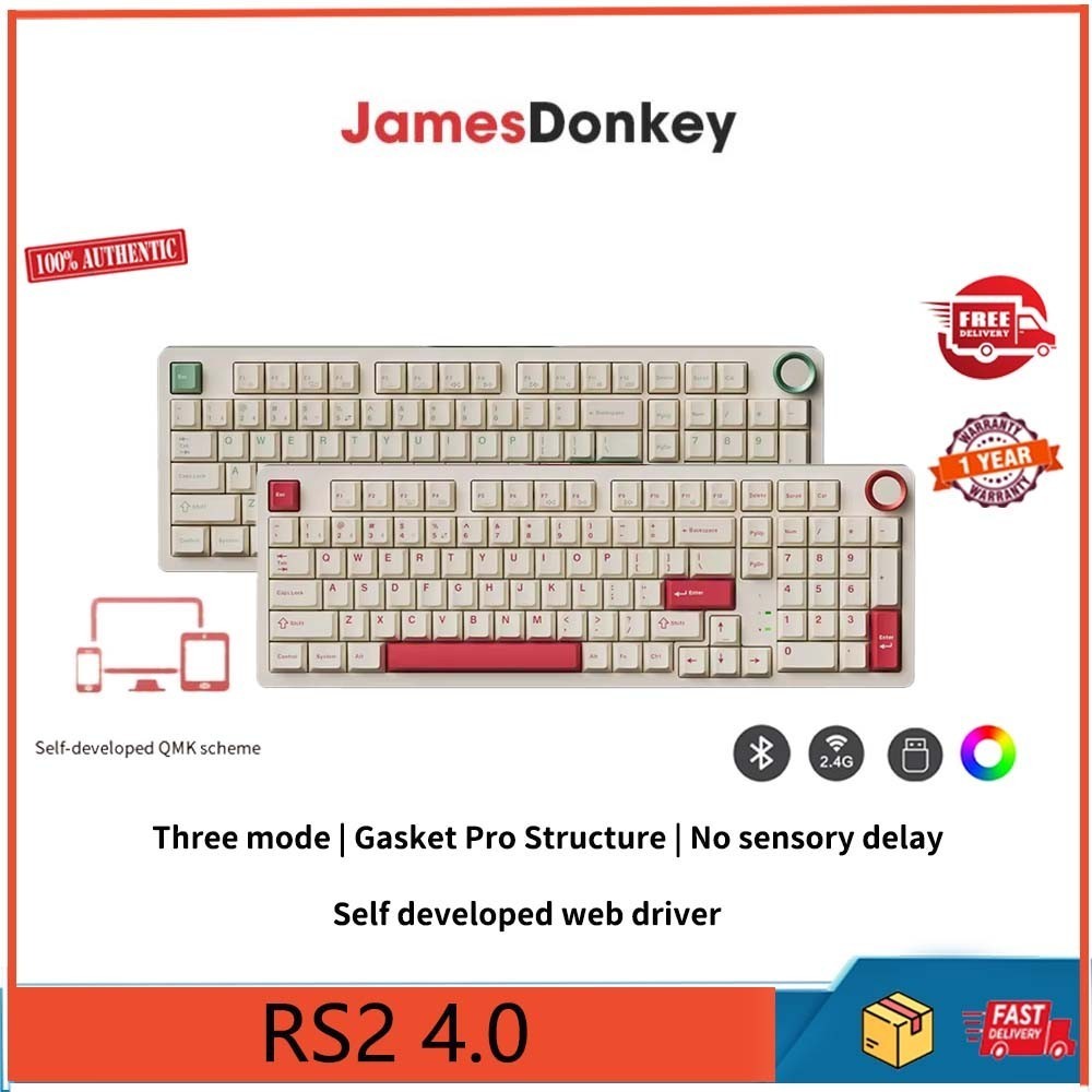 James Donkey RS2 4.0 คีย์บอร์ดเชิงกลการเชื่อมต่อสามโหมด,ปลั๊กร้อน,คีย์บอร์ดที่กําหนดเองพร้อมโครงสร้