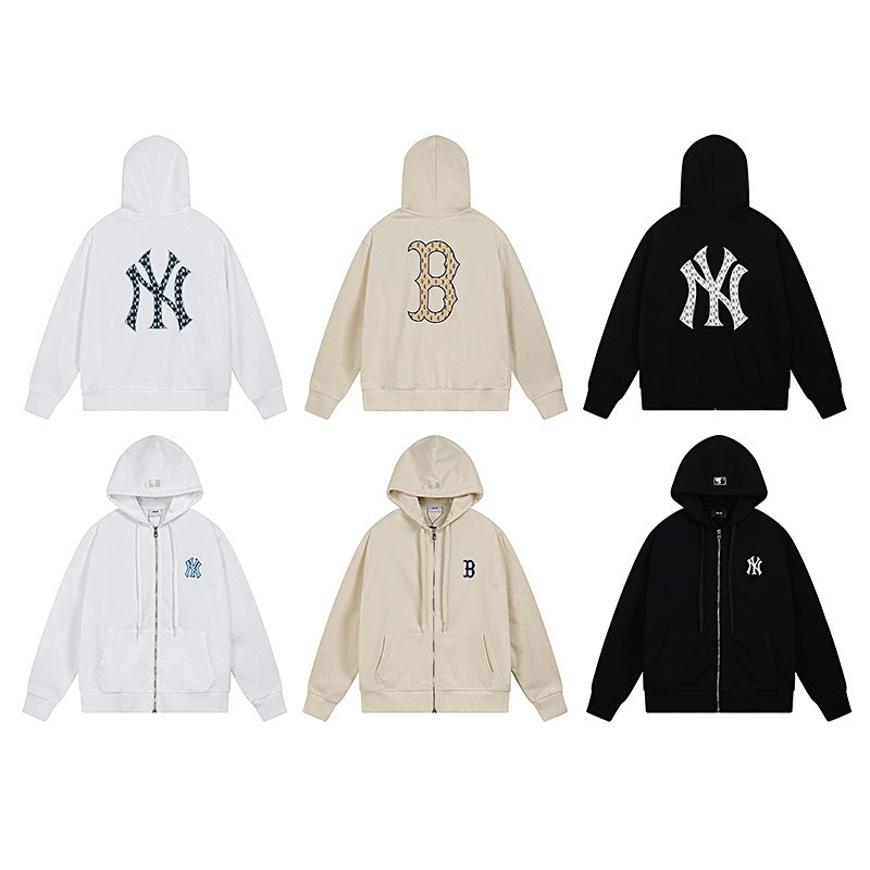 ♞ [คลังสินค้าพร้อม]  Mlb NY เสื้อสเวตเตอร์ถัก Hoodie ใหม่แฟชั่นเย็บปักถักร้อยแขนยาว O-คอ Hooded เสื