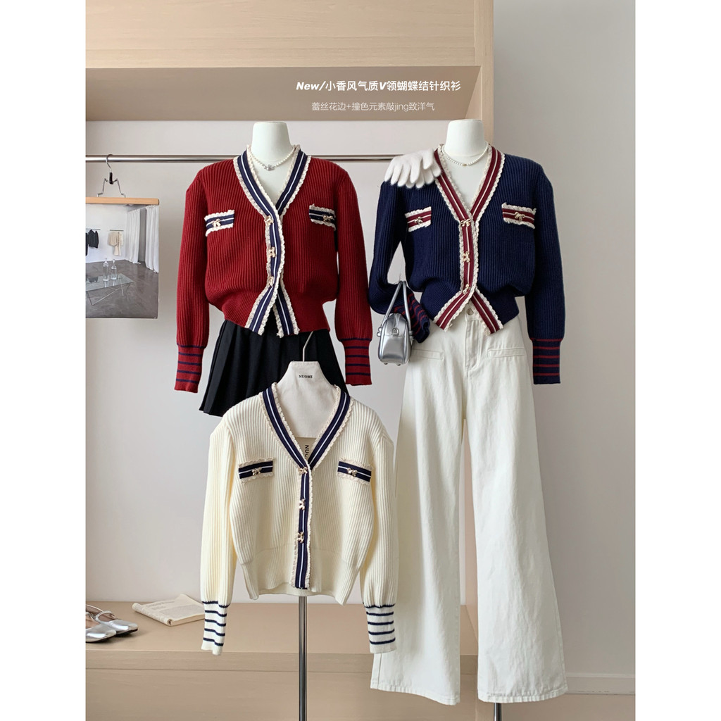 81736 เย็บสีคมชัดคอวีเสื้อถักหนา