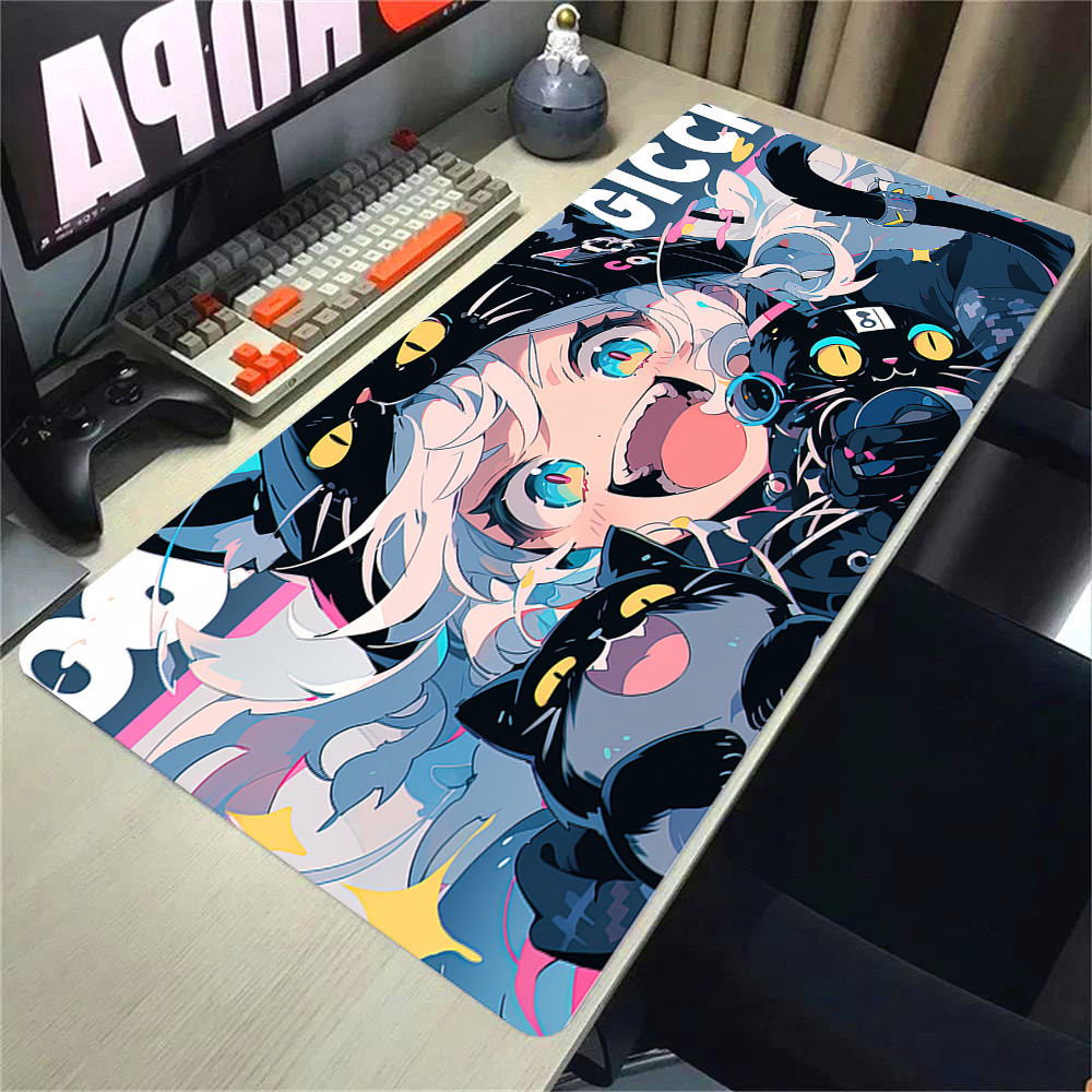 Creative Graffiti แผ่นรองเมาส์ 900x400 สาวและแมว Pc Gamer Kawaii Deskmat อุปกรณ์เสริมคอมพิวเตอร์ตารา