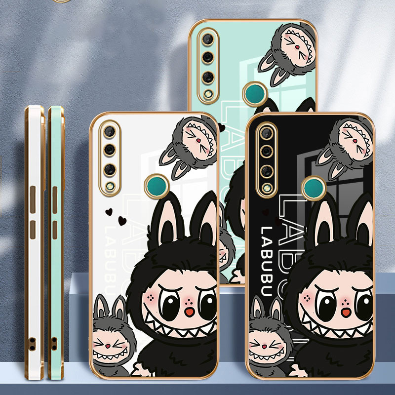 6d ชุบปลอกสําหรับ Huawei Nova 3i / Nova 5t / Huawei Y6P / Y9 2019 / Y9 Prime 2019 การ์ตูนน่ารักสีดํา LABUBU กันกระแทก TPU เคสโทรศัพท์แบบนุ่ม