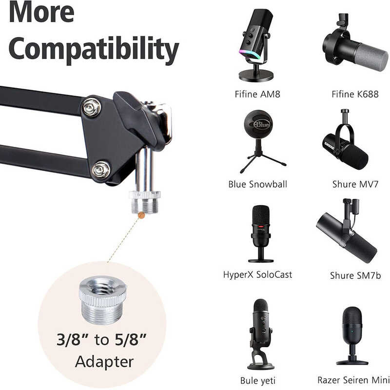 ❤ แขนบูมสีขาวสำหรับ Am8 Fifine-Mic ใช้ได้กับไมโครโฟน แขน
