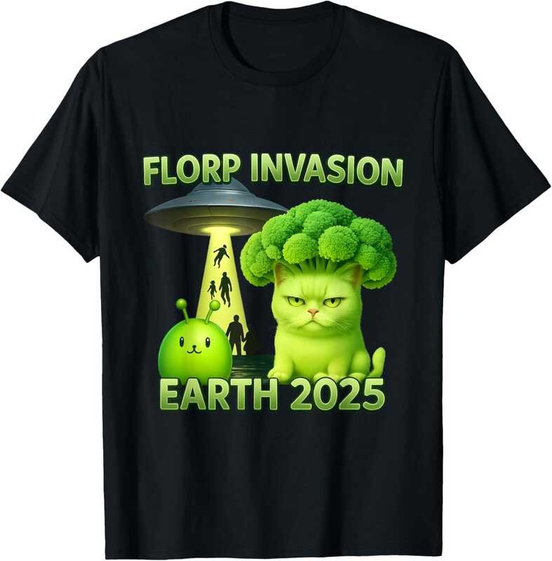 Cat Meme เสื้อ Alien Cat Meme Florp Invasion Earth 2025 เสื้อยืด