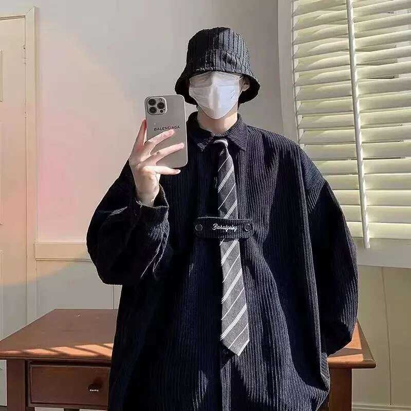 ▥ Jkcorduroyshirt Men's Spring Season Design Sensibility Hong Kong Loose-Fit Vintage Japanese S