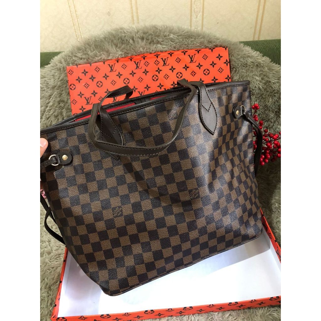 นําเข้า THAILAND TOTEBAG BAG L*V Neverfull Set + SUPER FLEXIBLE PREMIUM LEATHER BOX