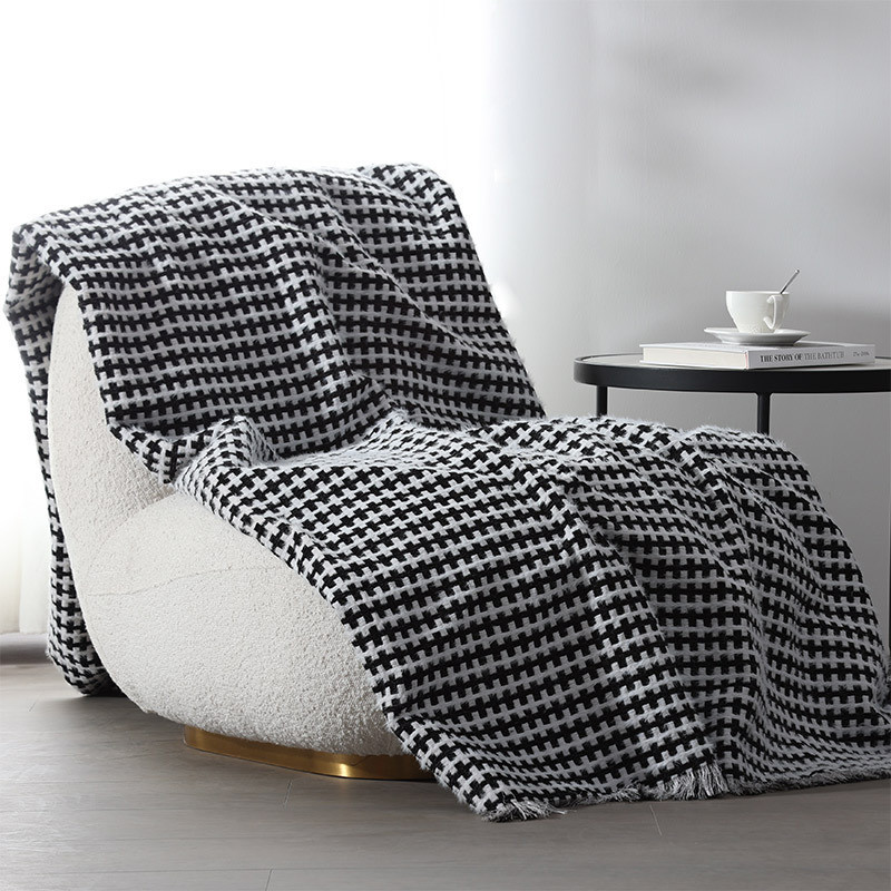 Modern minimalist black and white striped bed towel tail blanket hotel homestay sofa bed blanket roo