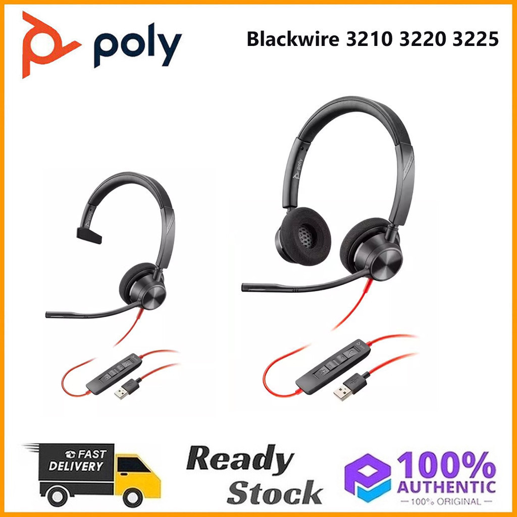 Original Plantronics Blackwire 3310 3320 3325 สเตอริโอชุดหูฟังที่ผ่านการรับรองของ Microsoft Teams