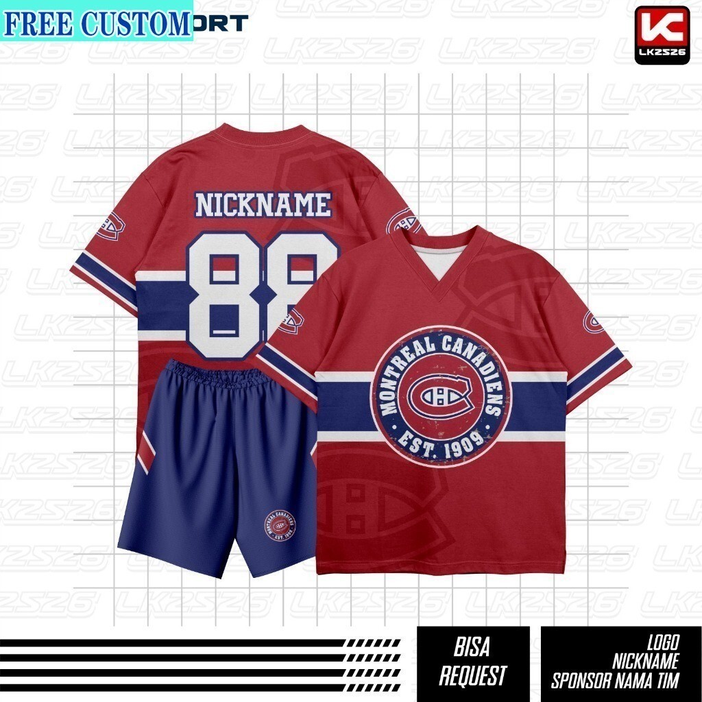 [Jersey Stelan Hockey Oversize Montreal Canadiens Red & Blue] พริ้นต์เต็มตัว กำหนดเองได้ฟรี
