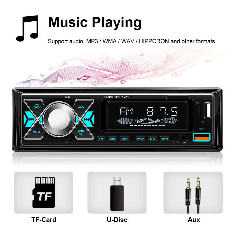 ▥ 1 Din วิทยุเครื่องเสียงรถยนต์เครื่องเล่น Mp3 บลูทู ธ
