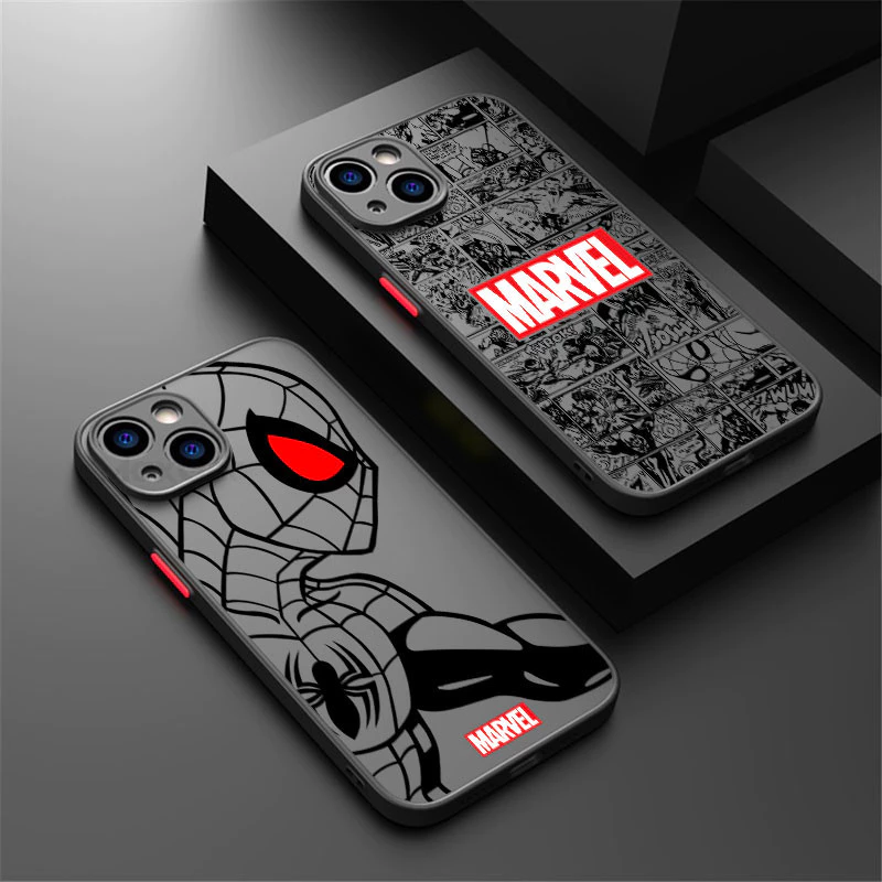 Marvel Comics Spiderman Ironmanเคสโทรศัพท์สําหรับIphone 16 Pro 15 11 14 Plus Max 12 13 Mini XS 7 8 SE2020 ซิลิโคนใสFrostedกันกระแทกเกราะ