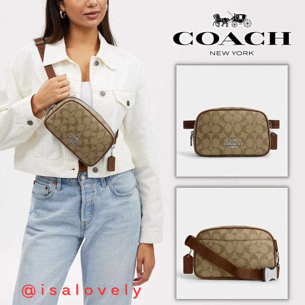 Isa Lovely Shop  Coach CR137 Pace Belt Bag In Signature Canvas Khaki / Saddle