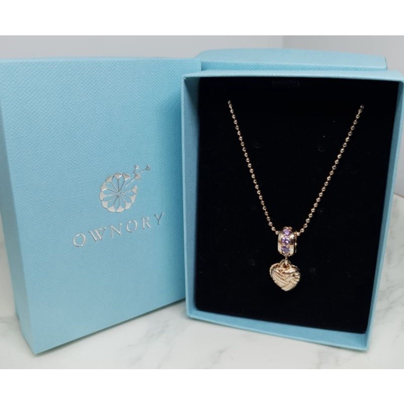 Set สร้อยคอพร้อมจี้สีโรส หัวใจประกบสีม่วง แบรนด์ ownory พร้อมส่ง