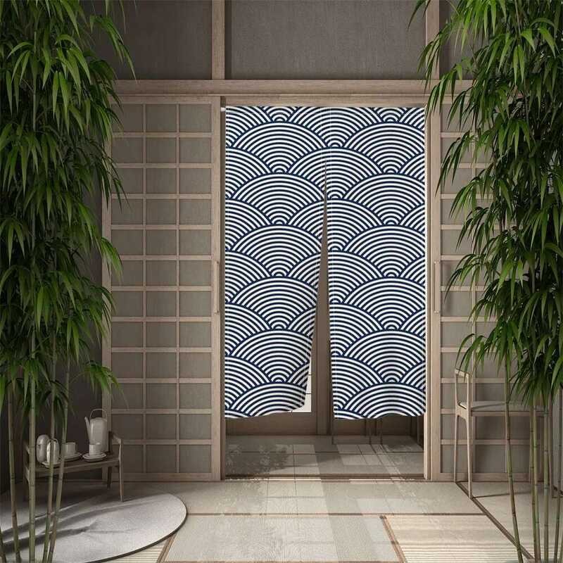 Ukiyo-e ม่านประตูญี่ปุ่น Kanagawa Waves พิมพ์พาร์ทิชันประตูห้องครัวประตูร้านอาหารตกแต่ง Noren แขวนครึ่งผ้าม่าน