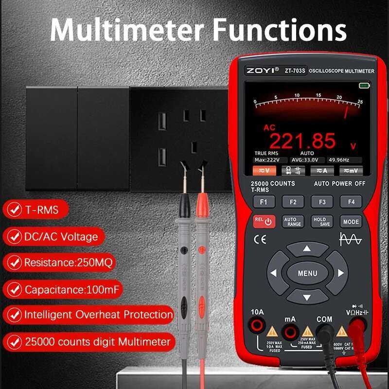 ▥ ZOYI Zt-703S มัลติมิเตอร์ออสซิลโลสโคปแบบ3-In-1พร้อมหน้าจอ IPS ขนาด3.5นิ้วจำนวน25000ช่องแบนด์ว