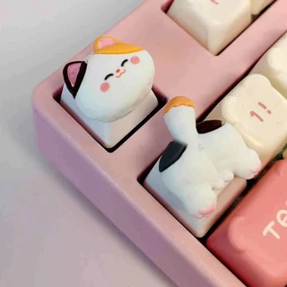 2 ชิ้น/เซ็ตการ์ตูน Calico Cat Keycaps ของขวัญทําด้วยมือคีย์บอร์ดตกแต่ง Key Caps