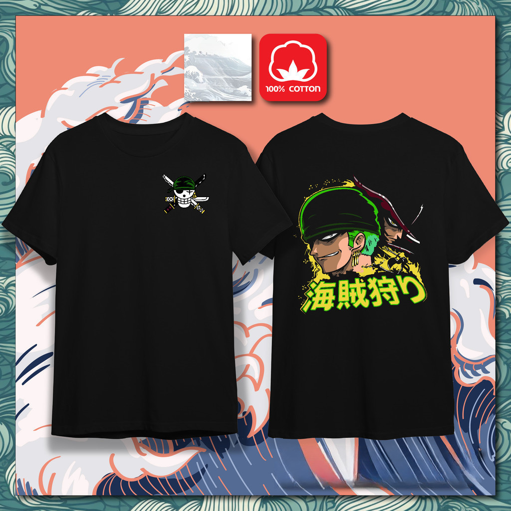 ผ้าฝ้าย 100% ZORO 4 ONE PIECE ผ้าฝ้าย Unisex T เสื้อ Bu Lelaki Wanita Perempuan อะนิเมะกราฟิก Tee 02