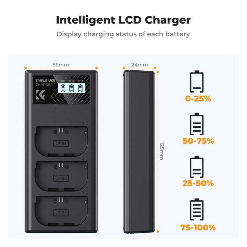 ▥ K & F Concept Lp-E6nh 3-Slot แบตเตอรี่เครื่องชาร์จจอแสดงผล LCD สําหรับ Canon EOS R5 R6 R7 5D