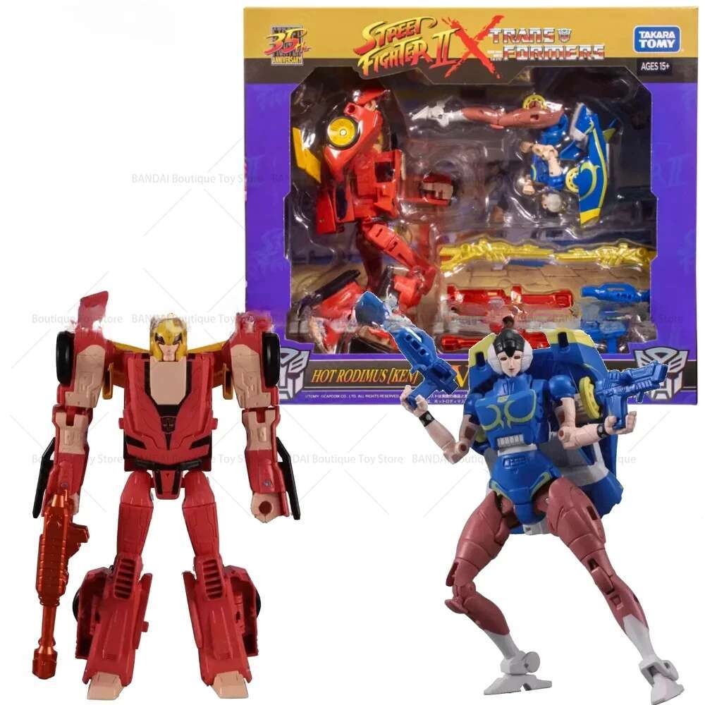 Transformed Collaborative:Street Fighter II Mash-Up Hot Rod Ken Vs. Arcee Chun Li Action Figure Mode
