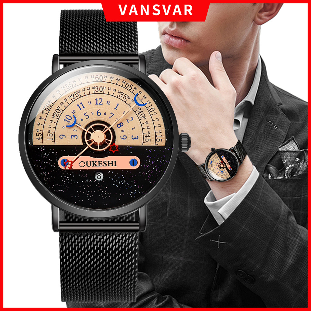 ผู้ชายธุรกิจนาฬิกาแฟชั่นตาข่ายวงปฏิทินนาฬิกาข้อมือควอตซ์สําหรับบุรุษนาฬิกา
