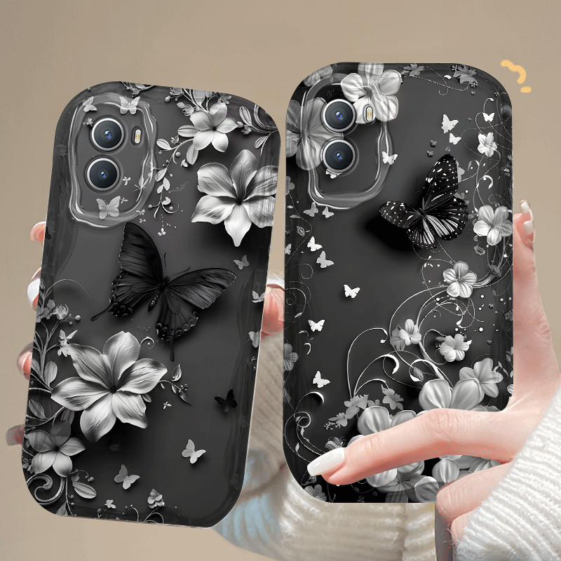 สําหรับOPPO A57 A77S A76 A36 A77 A74 A95 Narzo 50 45Gหรูหราดอกไม้ผีเสื้อการ์ตูน 2Dซิลิโคนอ่อนนุ่มTPU