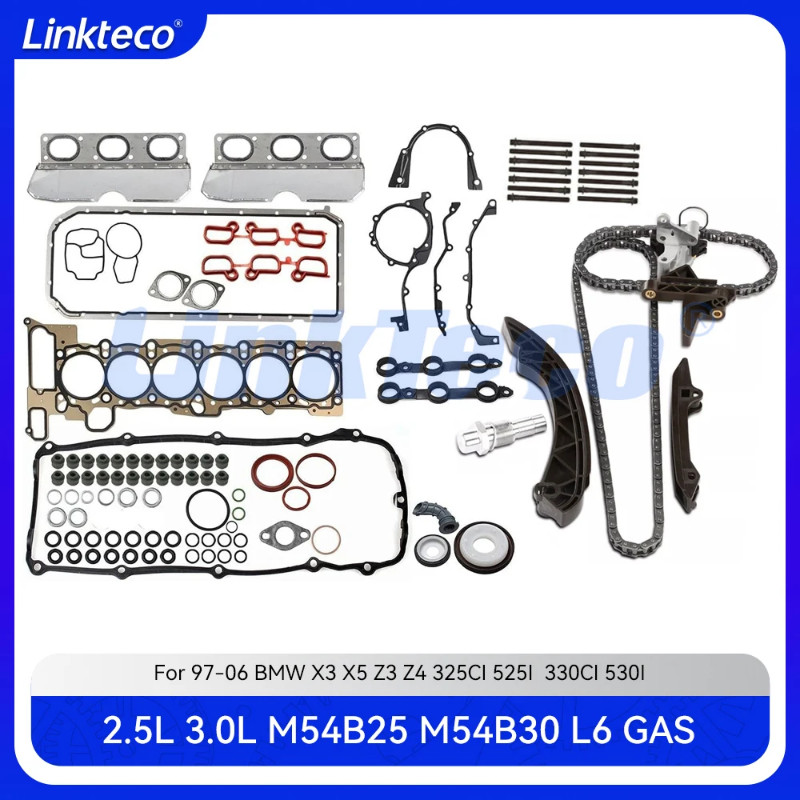 Full gasket set & Timing Chain Kit Fit 2.5 3.0 L M54 B25 B30 For 97-06 2.5L 3.0L BMW X3 X5 Z3 Z4 32