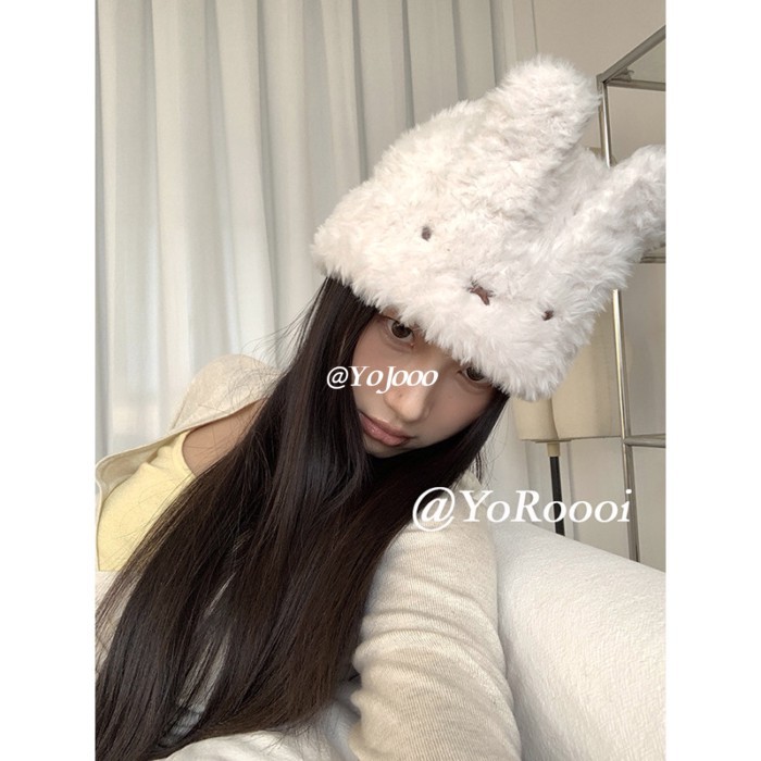 @ โยโจ ฤดูหนาวสไตล์ใหม่เกาหลีน่ารักหนาตุ๊กตากระต่ายหูหมวกสวมหัวที่อบอุ่นหมวกถักหมวก