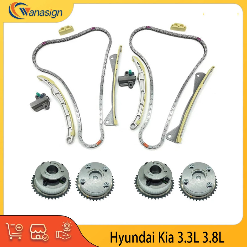 Engine Timing Chain Kit CVVT Gears Fit 3.3 3.8 L V6 GAS G6DJ G6DF G6DH For Hyundai Kia Santa Fe Sor