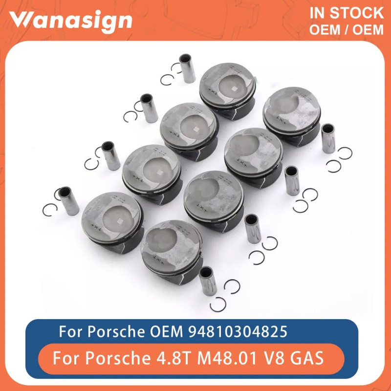 8x Engine Φ96mm Piston & Ring Set STD Fit 4.8 L For Porsche Cayenne Panamera 9PA 970 4.8L M48.01 V8
