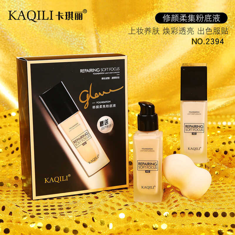 ของแท้ Kaqili Repairing Soft Focus Liquid Foundation ครีมฟรีความงามไข่พัฟกันน้ํา Repairing คอนซีลเลอ