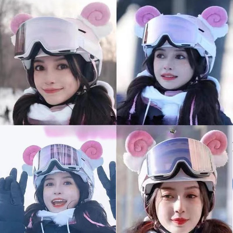 Cute Sheep Ear Cat Paw Bicycle Helmet Decoration Angry Anime Sheep Ear Children's Ski Helmet Access
