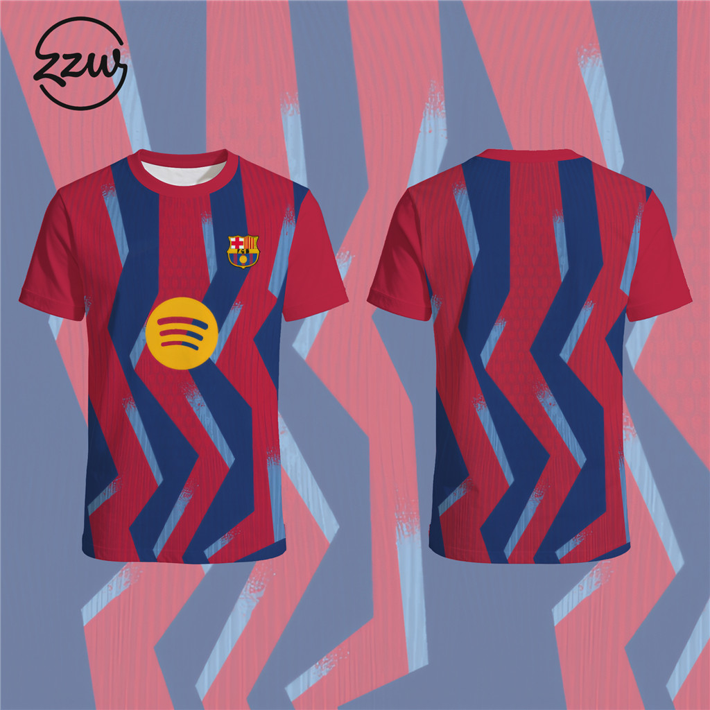 ใหม่ Barcelona Geometric Wave Print Mens Polo Jersey Fan Wear