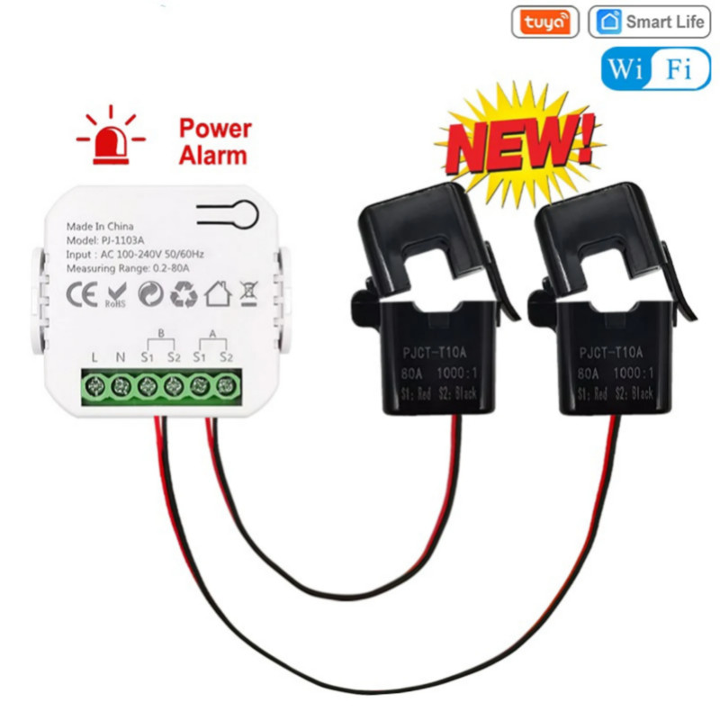 Tuya Wifi Intelligent Electricity Energy Meter Smart Power Meter 2 80A CT Current Transformer APP R