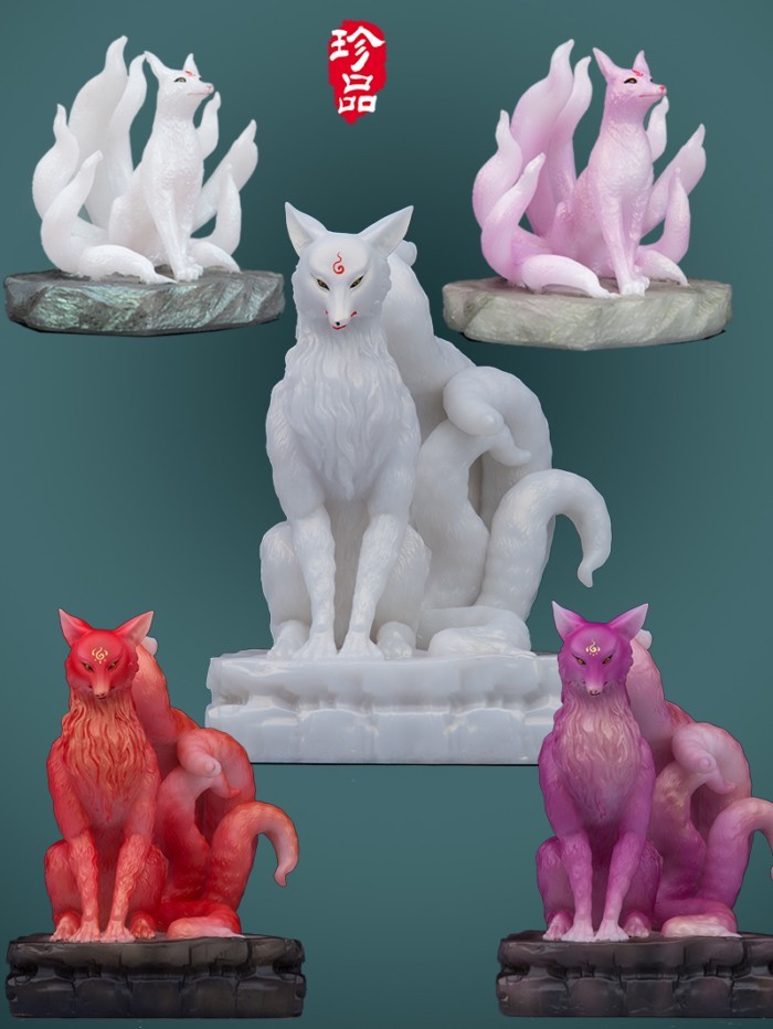 ♞,♘,♙Nine-Tailed Fox Real-Body Little Fox เครื่องประดับหยกสีขาว Fox รุ่นจําลองห้องนั่งเล่นในครัวเรือ